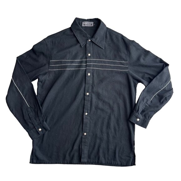 Versace Jeans Couture Western Dress Shirt Mens XL‎ Black Snap Button Up - Picture 1 of 8